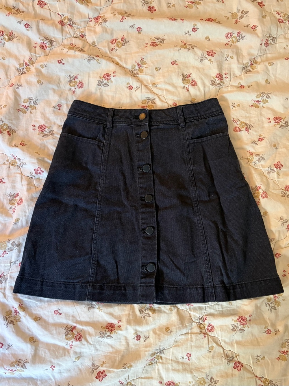 Women’s Navy Button-Front A-Line Skirt